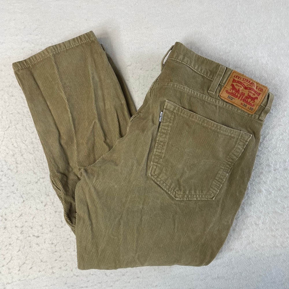 Levi's 502 Regular Taper Pants Mens 38x30 Tan Corduroy Stretch